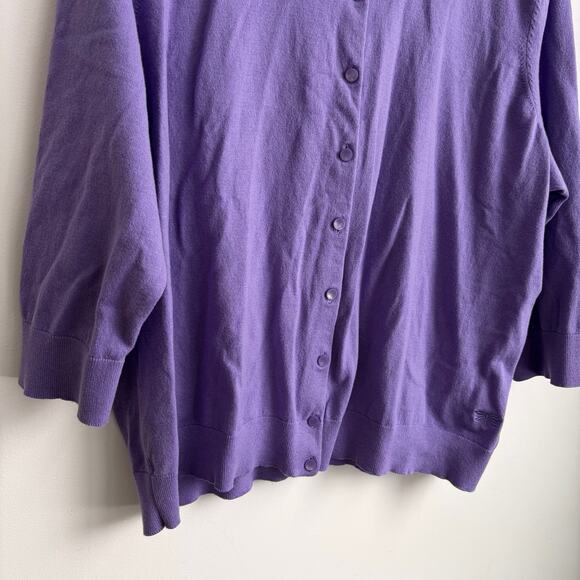 Talbots Woman 3X Pima Cotton Crisp Purple Cardigan Sweater Plus Size Stretch - Picture 3 of 7